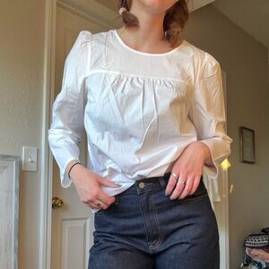 J. Crew White Organic Cotton Long Sleeve Blouse